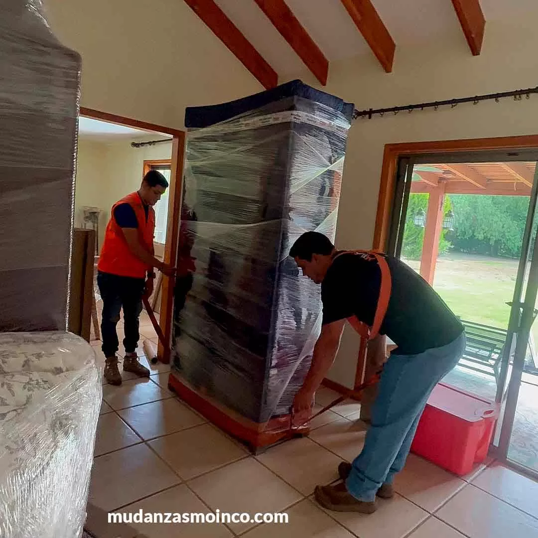 Equipo moviendo un mueble dentro de un departamento
